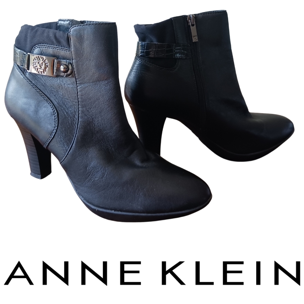 Anne Klein Akasher Black Leather Ankle Boots Size 7.5